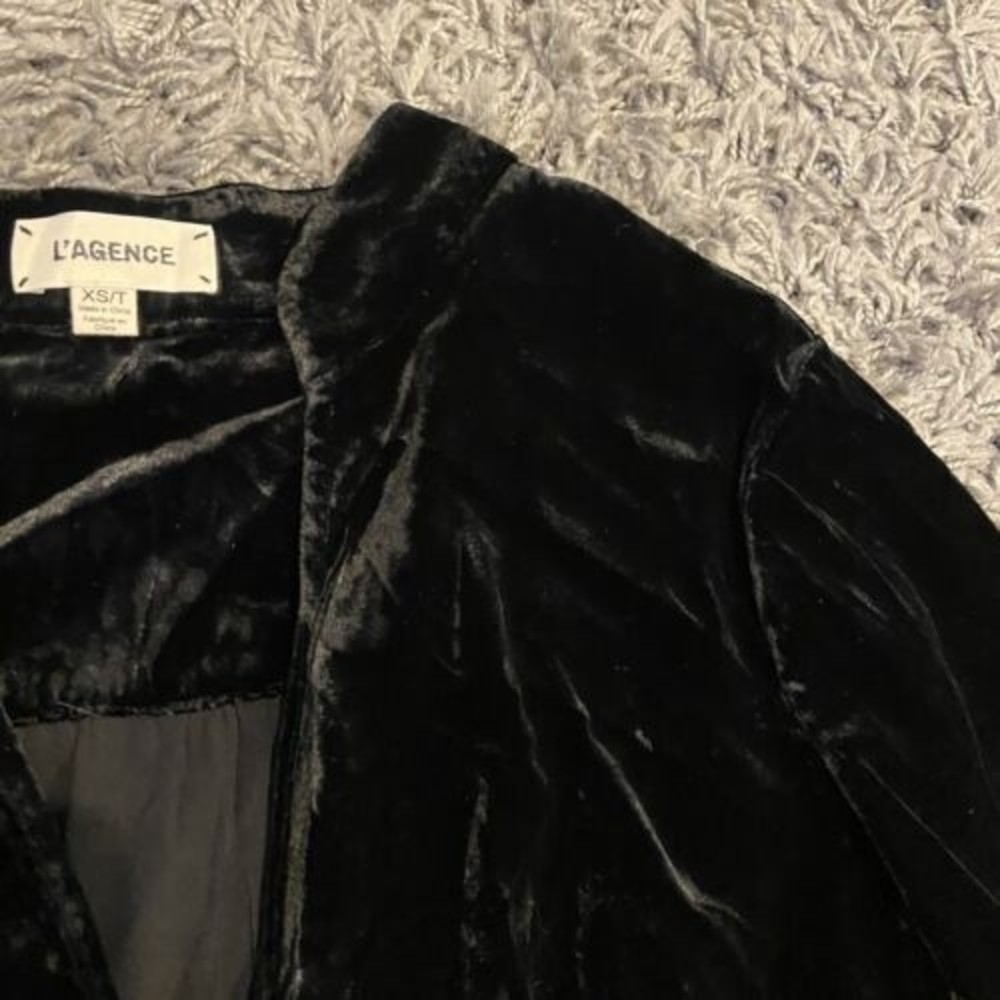 L’AGENCE NEW Marcella Wrap Effect Velvet Bodysuit In Black Size XS $450.00 - Picture 13 of 16